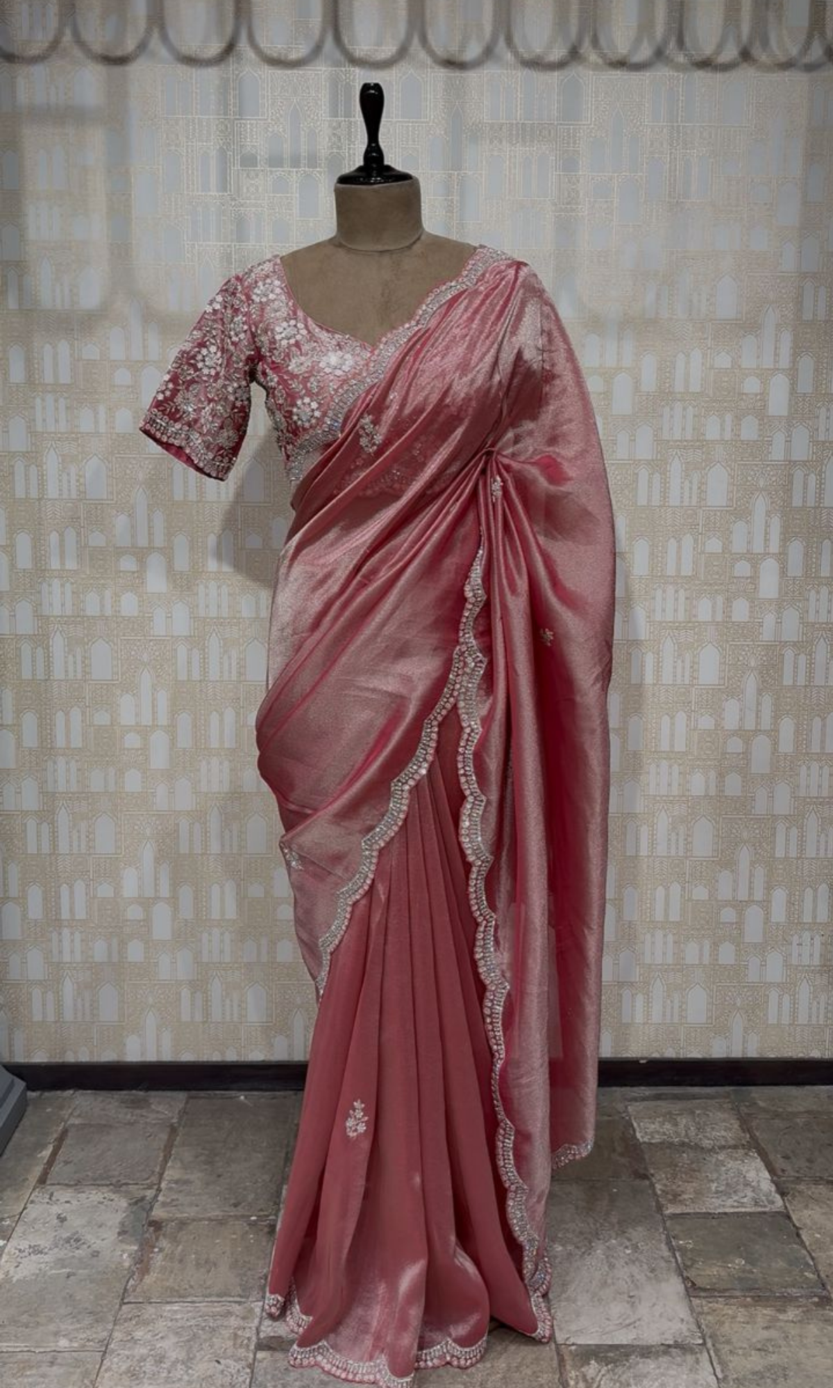 Pink Organza Saree with Embroidered Blouse