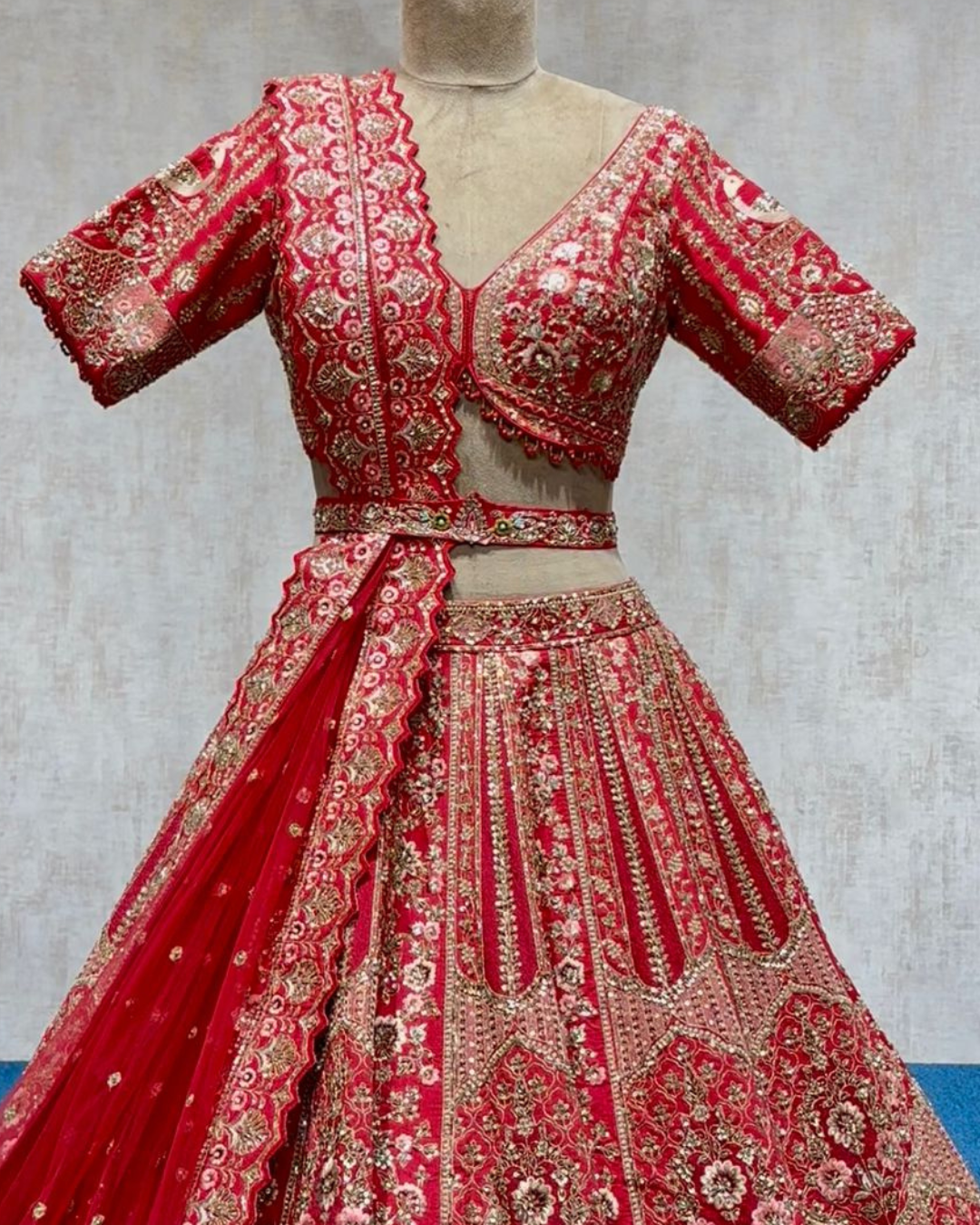 Red Embroidered Bridal Lehenga