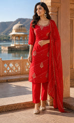 Red Printed Kurta Set
