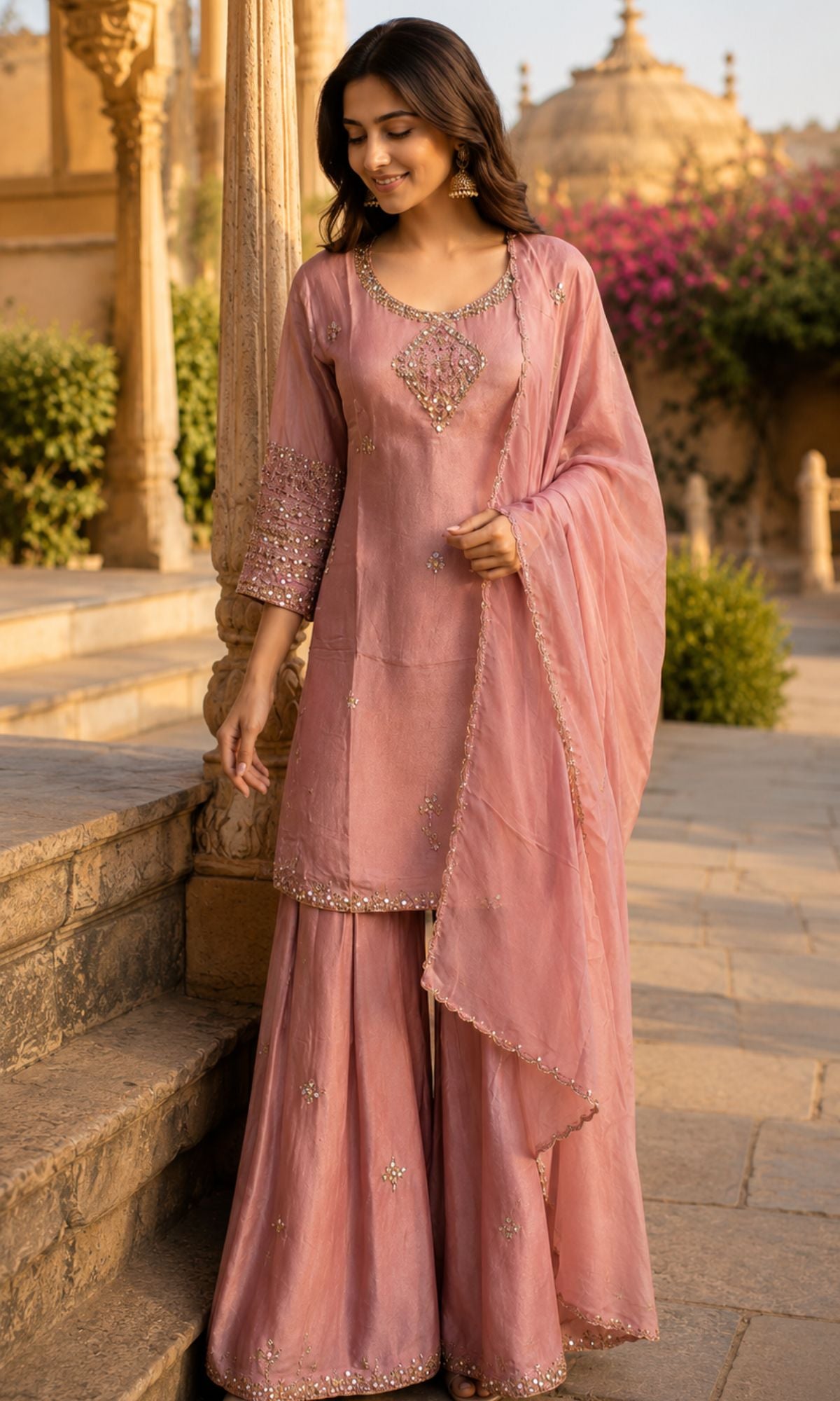 Dusty Pink Embroidered Kurta Set