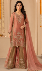 Rust Embroidered palazzo Sharara set