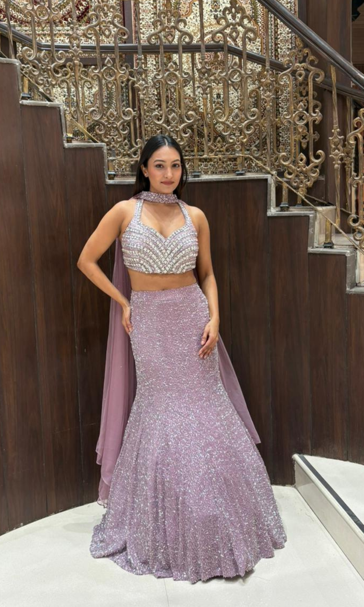 Lavender Halter Neck Lehenga