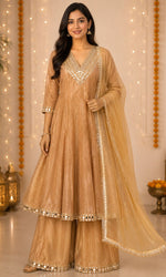 Peach Mirrior work Palazzo Sharara Set