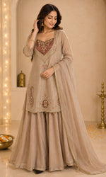Brown Embroidered Palazzo Sharara Set
