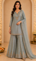 Blue Embroidered Palazzo Sharara Set
