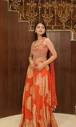 Orange Semi-Georgette Sharara With Embroidered Top And Dupatta
