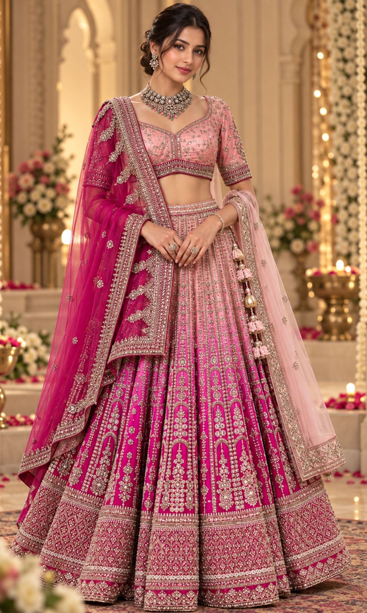 Dual-Tone PInk Bridal Lehenga withEmbroidery