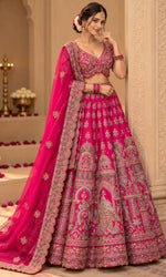 Pink Bridal Embroidered Lehenga with Blouse & Dupatta