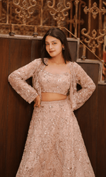 Pink Semi-Georgette Skirt & Short Jacket Set