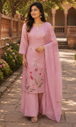 Blush Pink Floral Embroidered Kurta Set