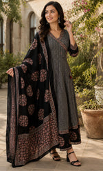 Black Ajrakh Printed Anarkali Kurta Set