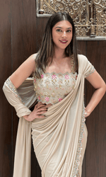 Soft Gold Satin Saree With Floral Embroidered Blouse
