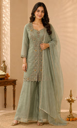 Mint Green Embroidered Palazzo Sharara Set
