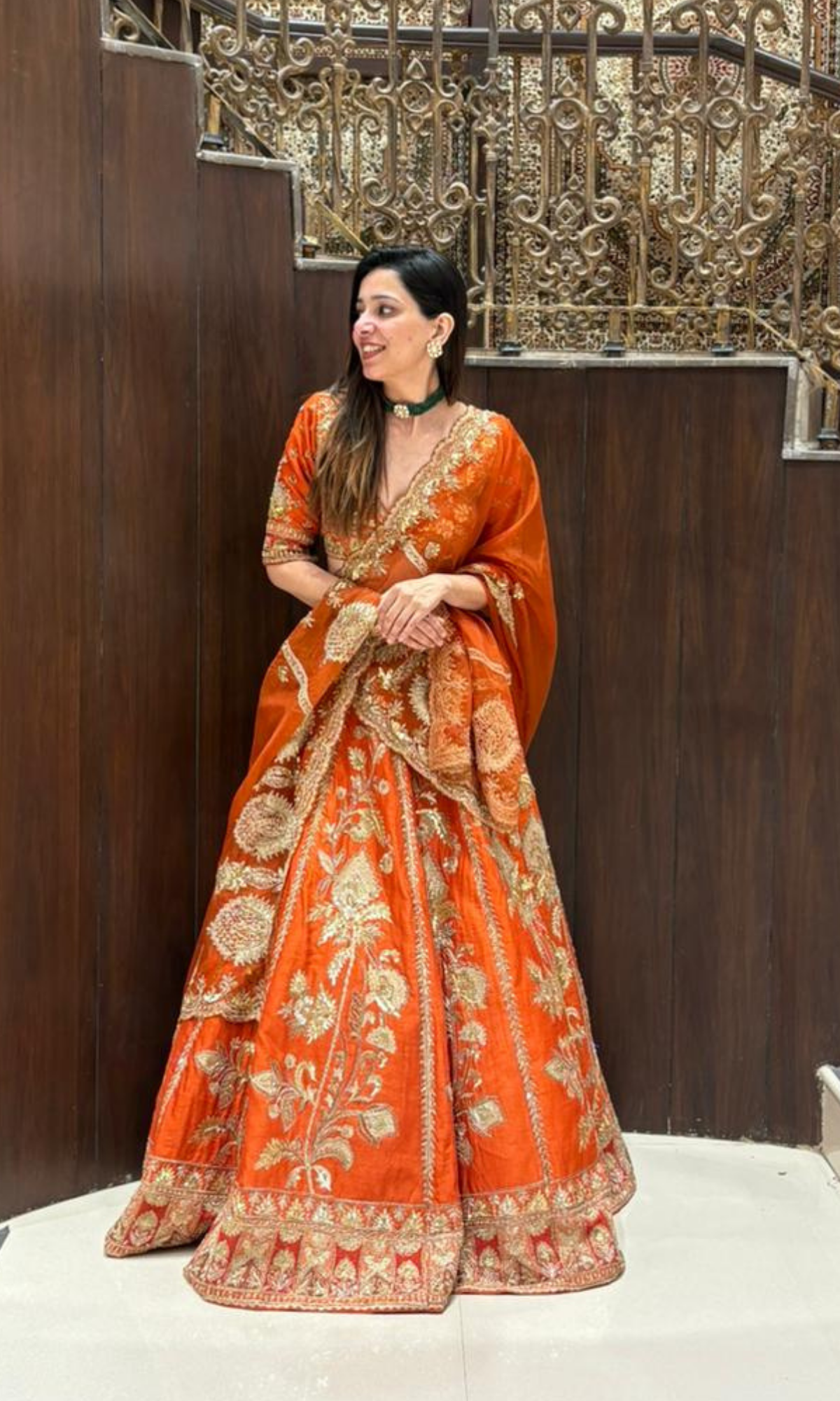 Orange Embriodered Lehenga With stitched blouse