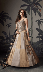 Champagne Gold Silk Lehenga With Mirror Work Corset Blouse