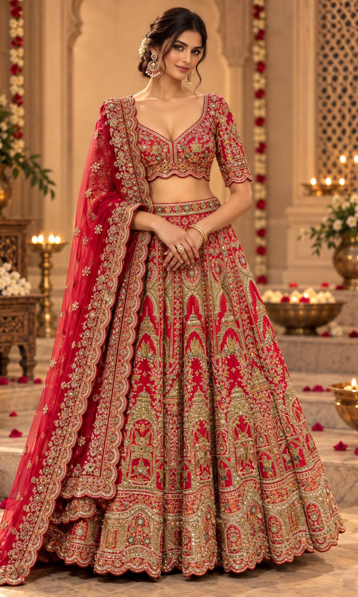 Bridal Red & Gold Embroidered Lehenga