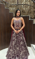 Wine Shimmer Skirt with Corset Blouse Lehenga
