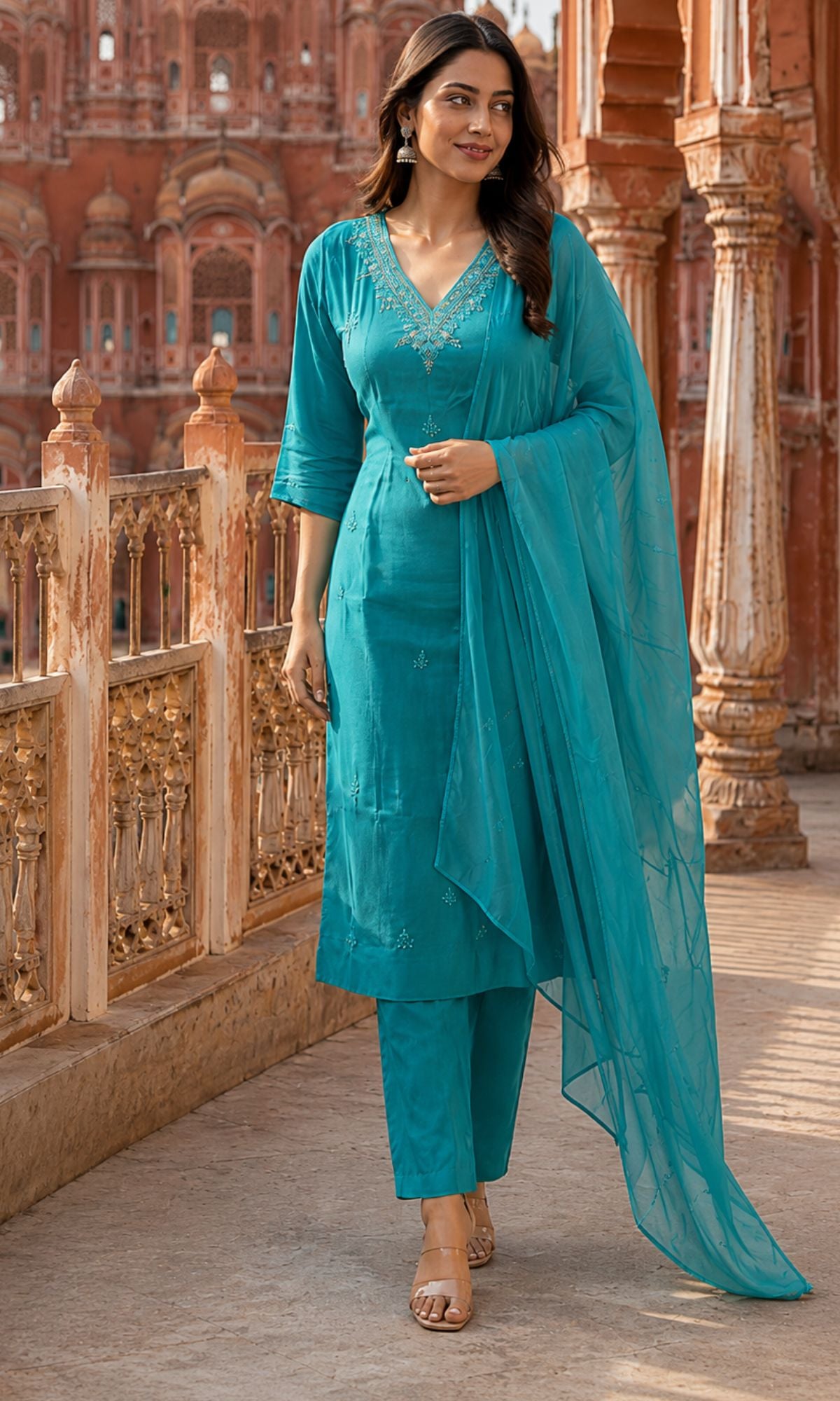 Blue Embroidered Kurta Set