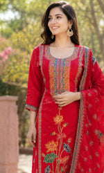 Red Floral Printed Kurta Set