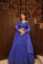 Electric Blue Sequenced Lehenga With Full Sleeves Blouse