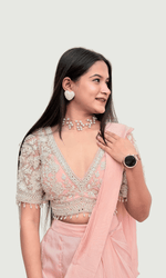 Blush Pink Organza Ruffle Saree with Embroidered Blouse