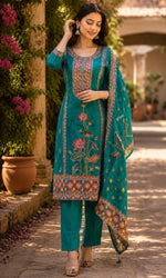 Teal Floral Printed Kurta Set