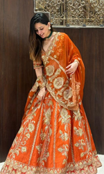 Orange Embriodered Lehenga With stitched blouse