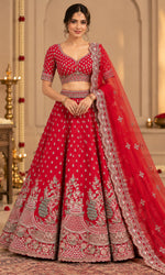 Red Bridal Lehenga with Buti Embroidery & Heavy Traditional Border