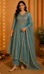 Blue Embellished Kurta Set