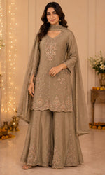 Brown Embroidered Palazzo Sharara Set