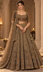 Brown Embroidered Bridal Lehenga