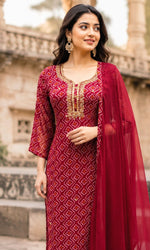 Maroon Geometric Printed Kurta Set