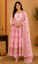 Pink Floral Printed Anarkali Kurta Set
