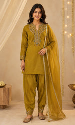 Mustard Embroidered Farsi Salwar Sharara Set