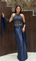 Navy Blue Drape Skirt with embellished Corset
