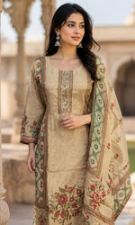 Beige Floral Printed Kurta Set