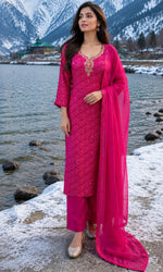 Fuchsia Pink Printed Kurta Set