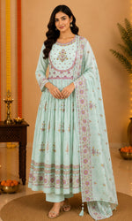 SkyBlue Floral Printed Anarkali Kurta Set