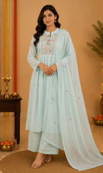 Sky blue Floral Embroidered Anarkali Kurta Set