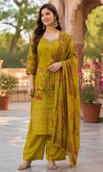 Mustard Yellow Floral Printed Kurta Set