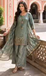 Dusty Sage Embroidered Kurta Set