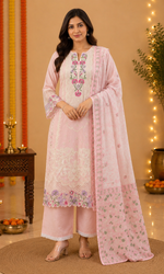 Pink Floral Embroidered Kurta Set