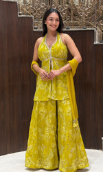 Lemon Yellow Sharara Set With Halter Top