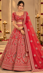 Red Bridal Lehenga with Heavy Paisley Embroidery & Sheer Dupatta