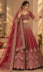 Deep Red Bridal Lehenga with Heavy Embroidered Blouse & Dupatta