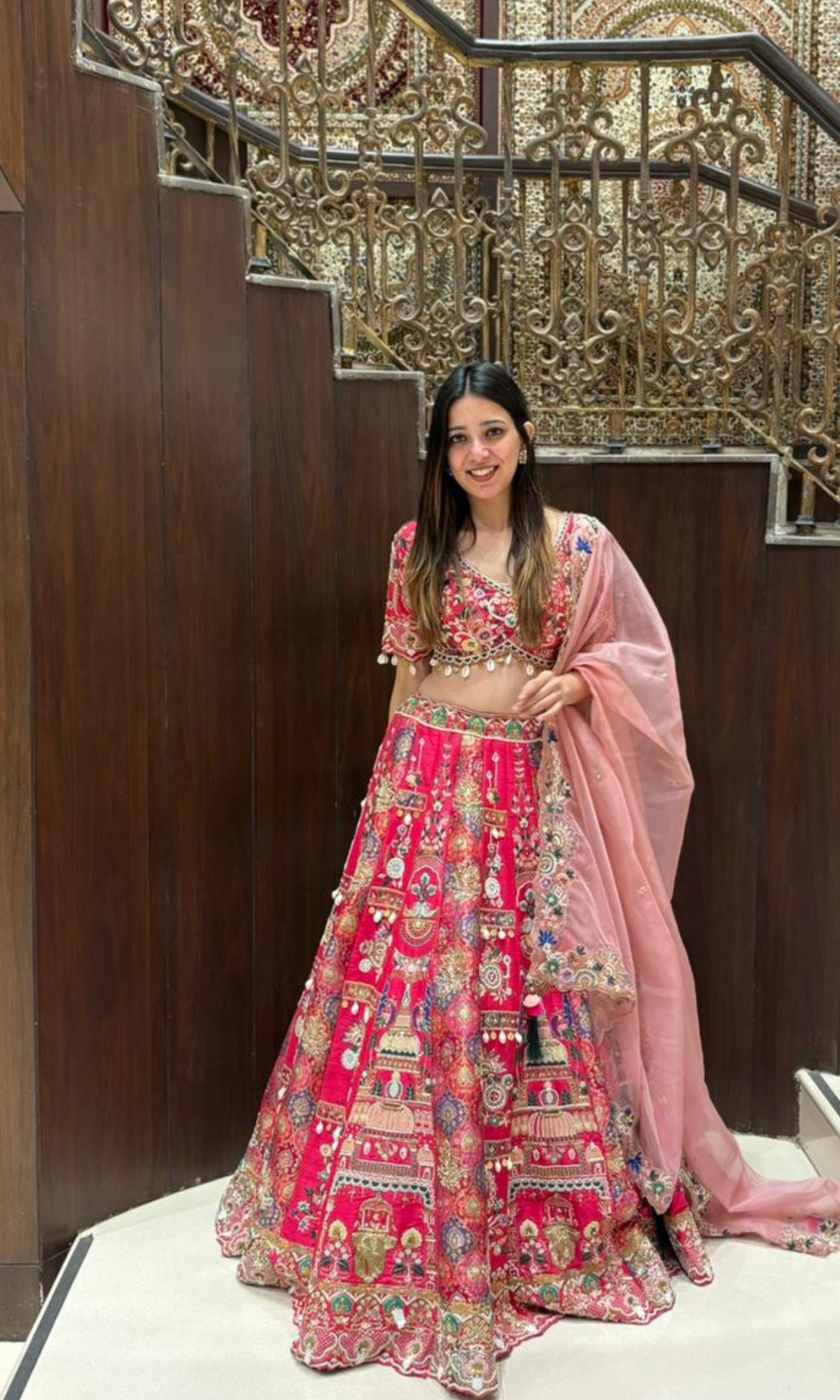 Magenta Pink Embellished lehenga with Stitched blouse