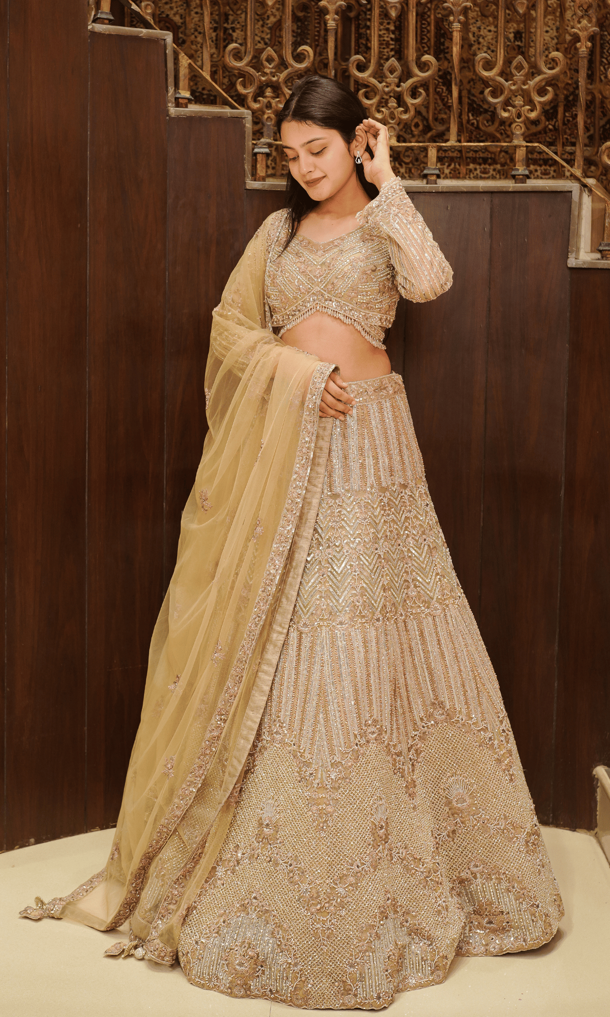 Gold Embriodered Lehenga With Full Sleeves Blouse