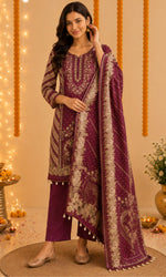 Wine Embellished Kurta Set