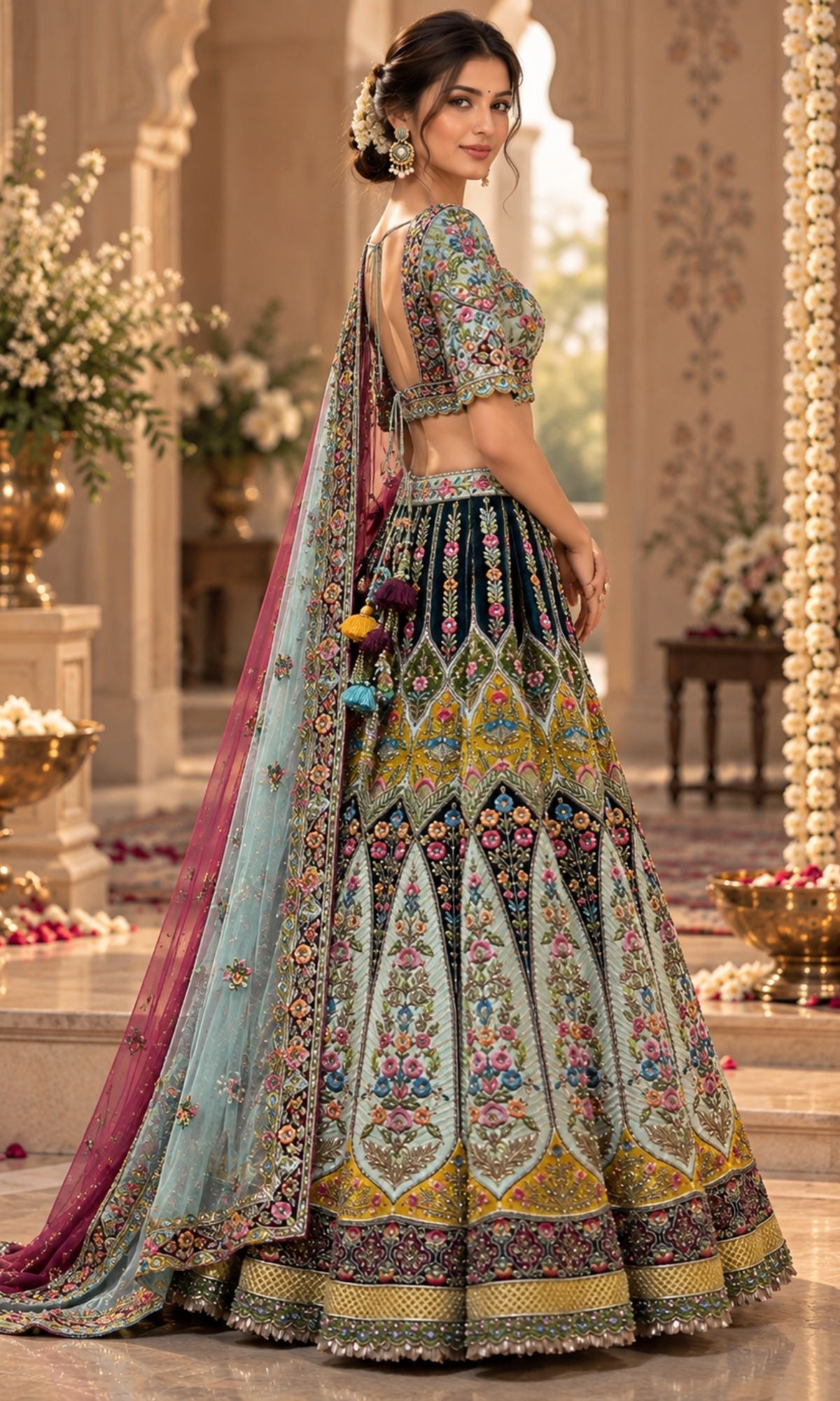Multicolor Embroidered Festive Lehenga with Floral Motifs