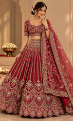 Deep Red Bridal Lehenga with Heavy Embroidered Blouse & Dupatta